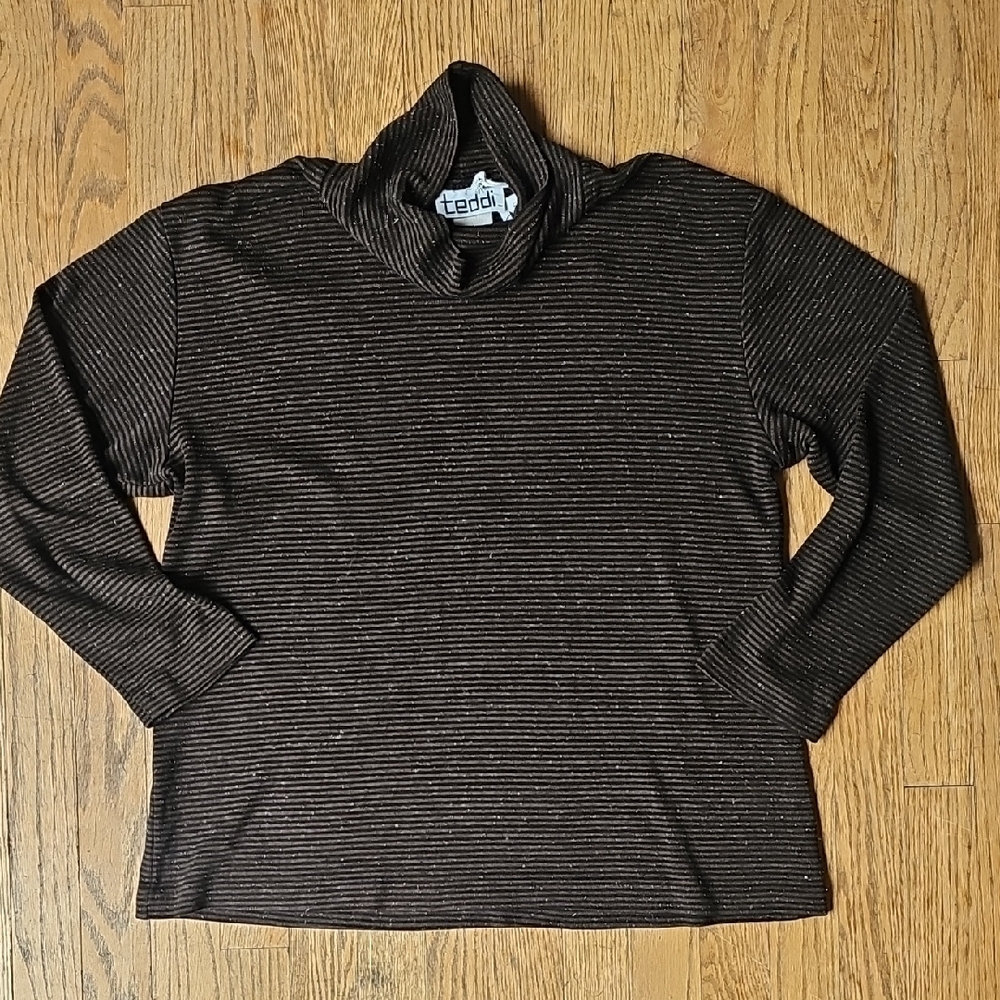 Vintage 1990s Teddi Blackand Brown Cowl neck Sweater Size M